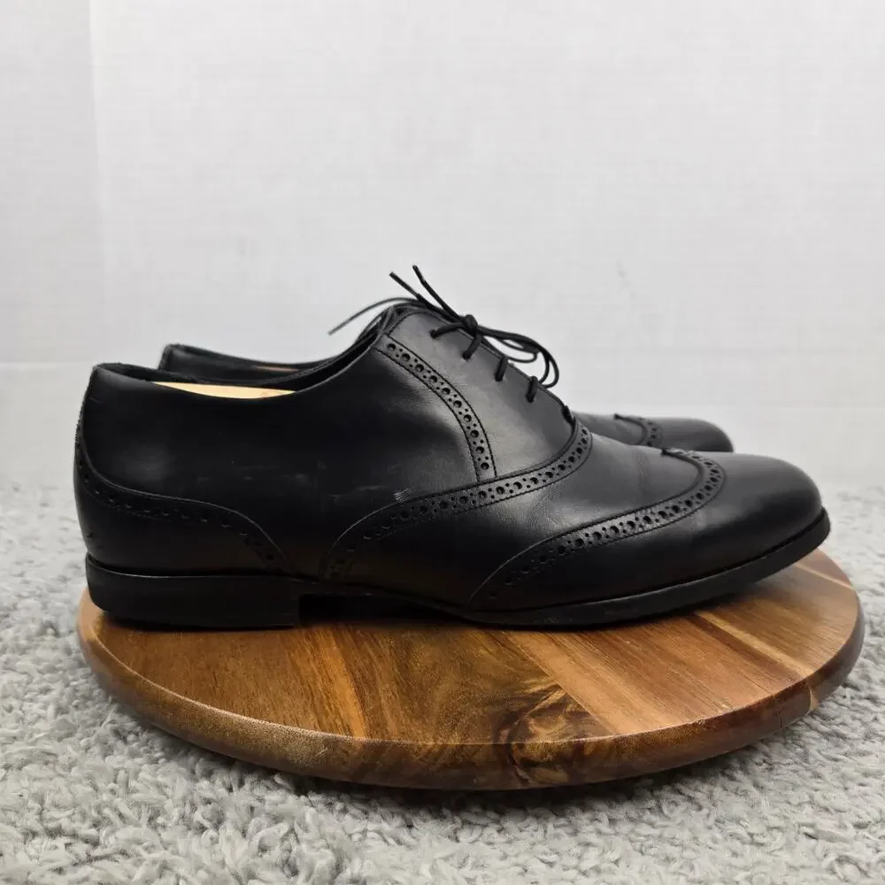 Wolf and Shepherd Mens 11 Senna Black Leather Wingtip Brogue Oxford Dress Shoe